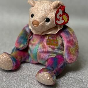 TY Beanie Baby “October” Birthday Bear –Glitter Face & Paws,(Hang Tag Attached!)